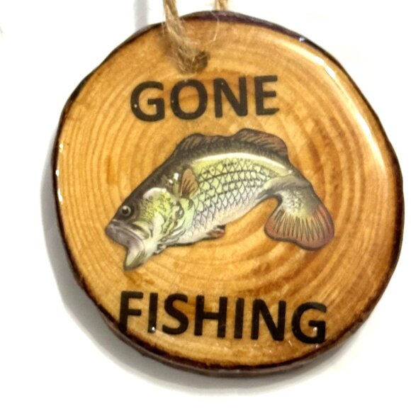 "Gone Fishing" 5 Rustic Wooden Pendant - HAND CRAFTED IN USA, NEW - Picture 3 of 15
